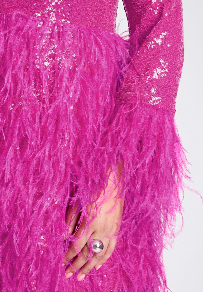 ELOQUII x kate spade new york Sequin And Feather Mini Dress, RHODAMINE RED, alternate image number null