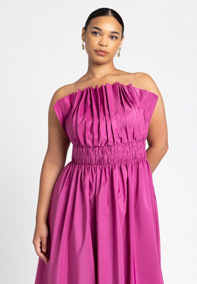 Pleated Ruffle Neckline Midi Dress, VIVID VIOLA, alternate image number null