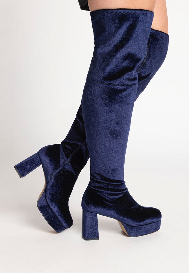 Fiona Velvet Over the Knee Platform Boot, EVENING BLUE, alternate image number null