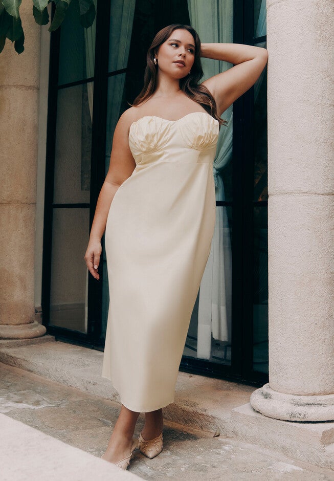 Cup Detail Poplin Column Dress , LEMON ICING, hi-res image number null