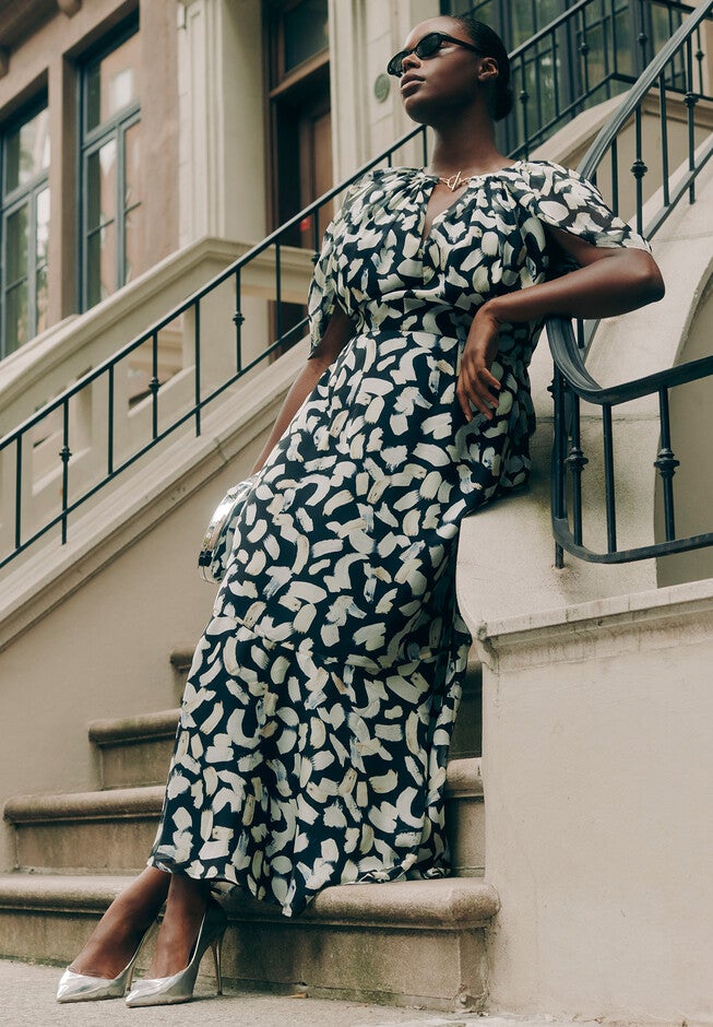 Chiffon Ruched Maxi Dress, BRUSHSTROKE FLORAL, hi-res image number null