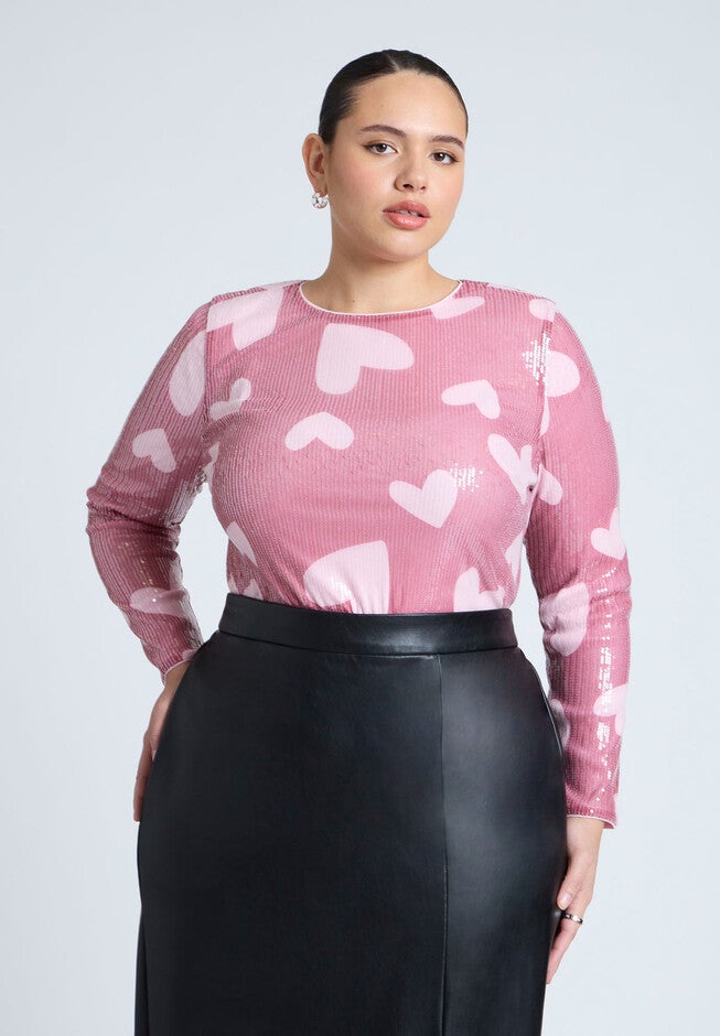 Sequin Heart Top, PINK, hi-res image number null
