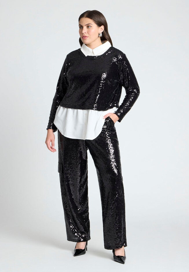 Sequin Cargo Pant, BLACK ONYX, hi-res image number null