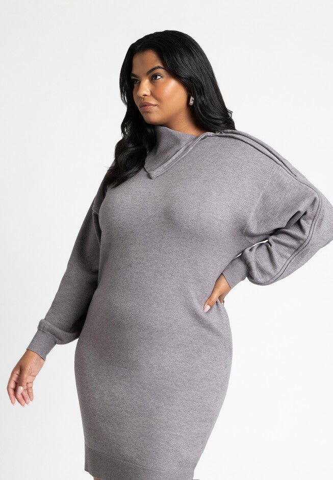 Zipper Sleeve Mini Dress, GREY, alternate image number null