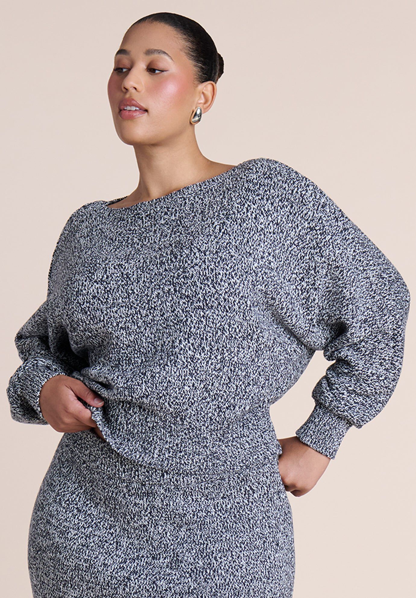 Marled Cinched-Waist Sweater