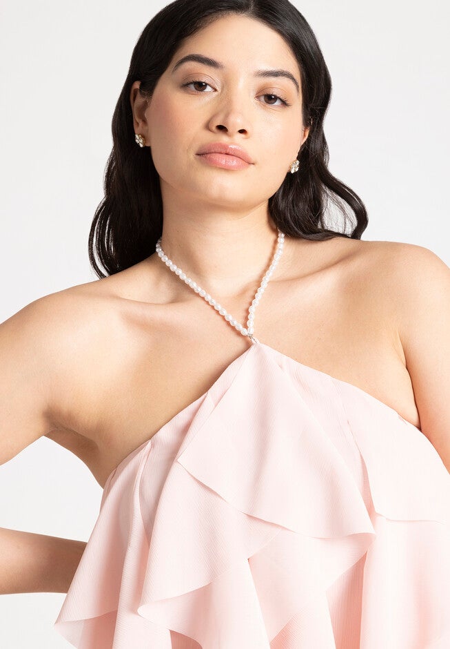 Ruffle Halter Neck Mini Dress, LIGHT PINK, alternate image number null