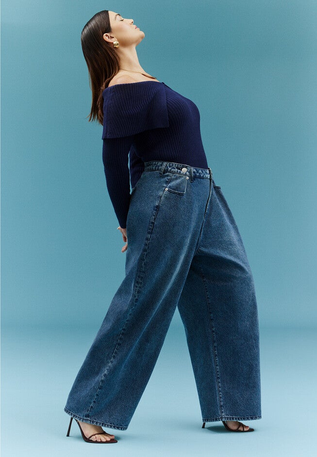 Slouchy Jean With Waistband Detail, MEDIUM WASH DENIM, alternate image number null