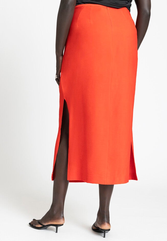 Column Skirt With Slits, ELECTRIC ORANGE, alternate image number null