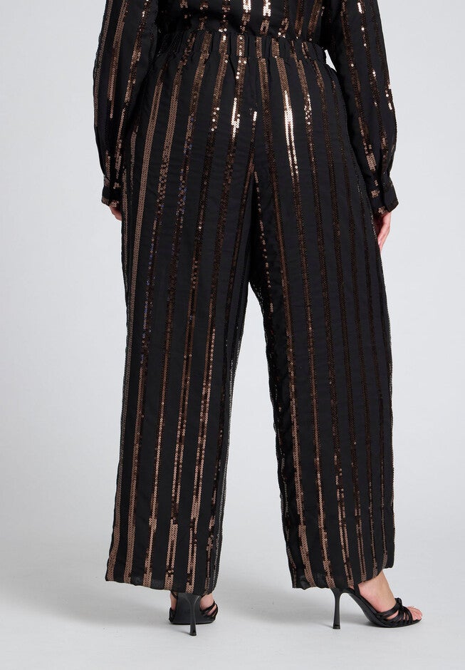Relaxed Striped Sequin Pant, BLACK AND BRONZE, alternate image number null