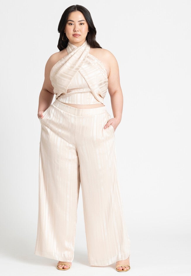 Metallic Stripe Wide Leg Pant, FROSTED TOFFEE, hi-res image number null