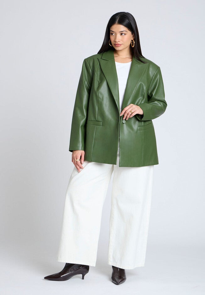 Boxy Faux Leather Blazer, BRONZE GREEN, alternate image number null