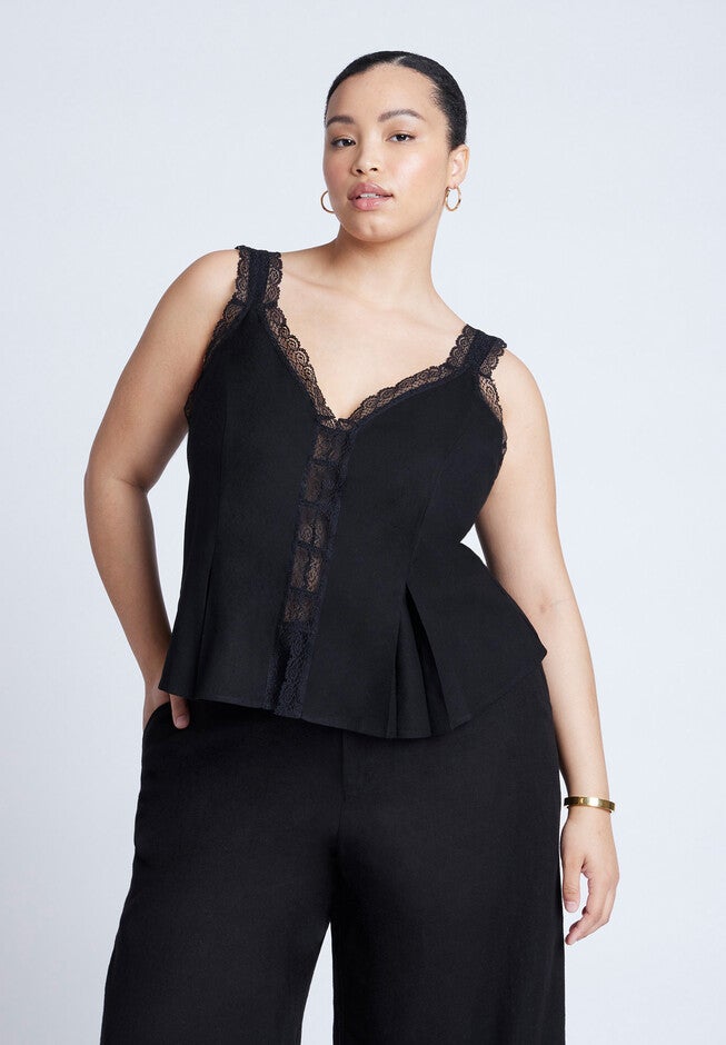 Lace Detail V-Neck Top, BLACK ONYX, hi-res image number null