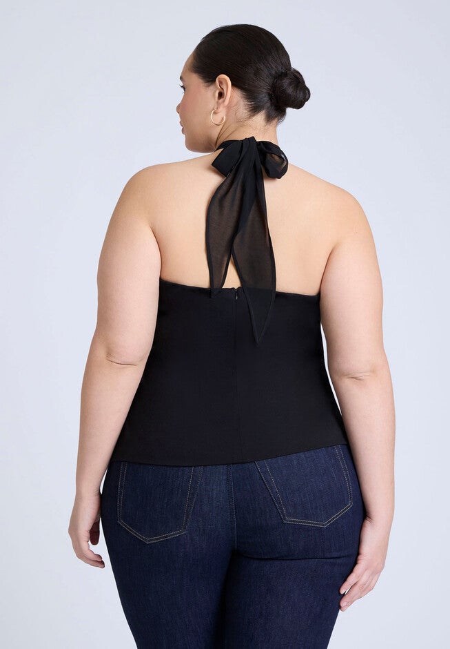 Chiffon Wrap Halter Top , BLACK ONYX, on-hover image number null