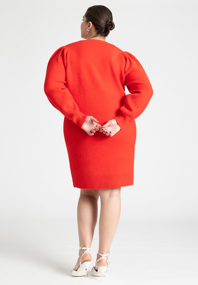 Bow Sweater Mini Dress, CARMINE RED, on-hover image number null