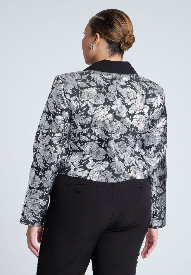 Brocade Blazer, BLACK AND SILVER, on-hover image number null