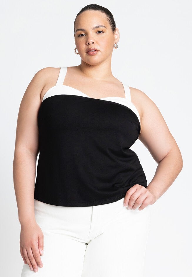 Contrast Trim Detail Top, BLACK, hi-res image number null