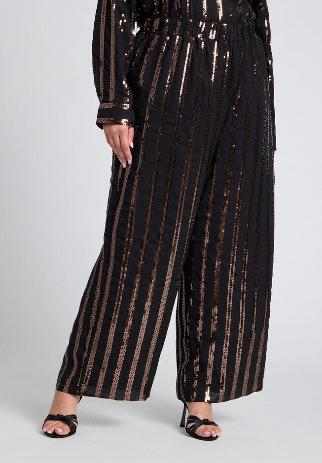 Relaxed Striped Sequin Pant, BLACK AND BRONZE, alternate image number null