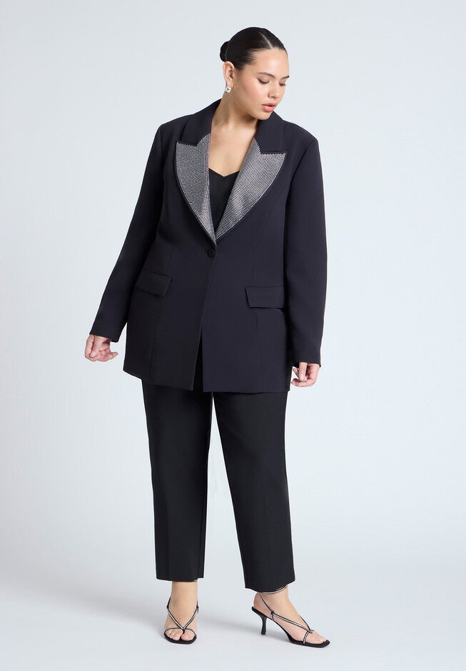 Embellished Lapel Oversized Blazer, BLACK ONYX, alternate image number null