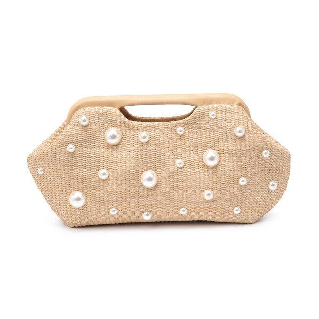 Mallory Narrow Straw Studded Evening Bag, NATURAL, alternate image number null