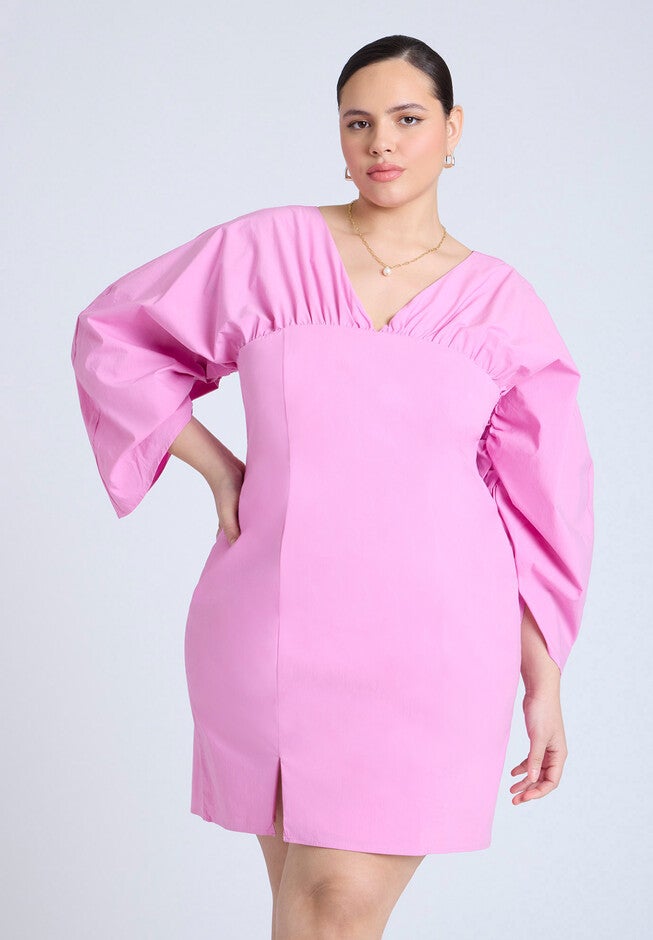 Dramatic Sleeve Poplin Mini Dress, SUNSET PINK, alternate image number null