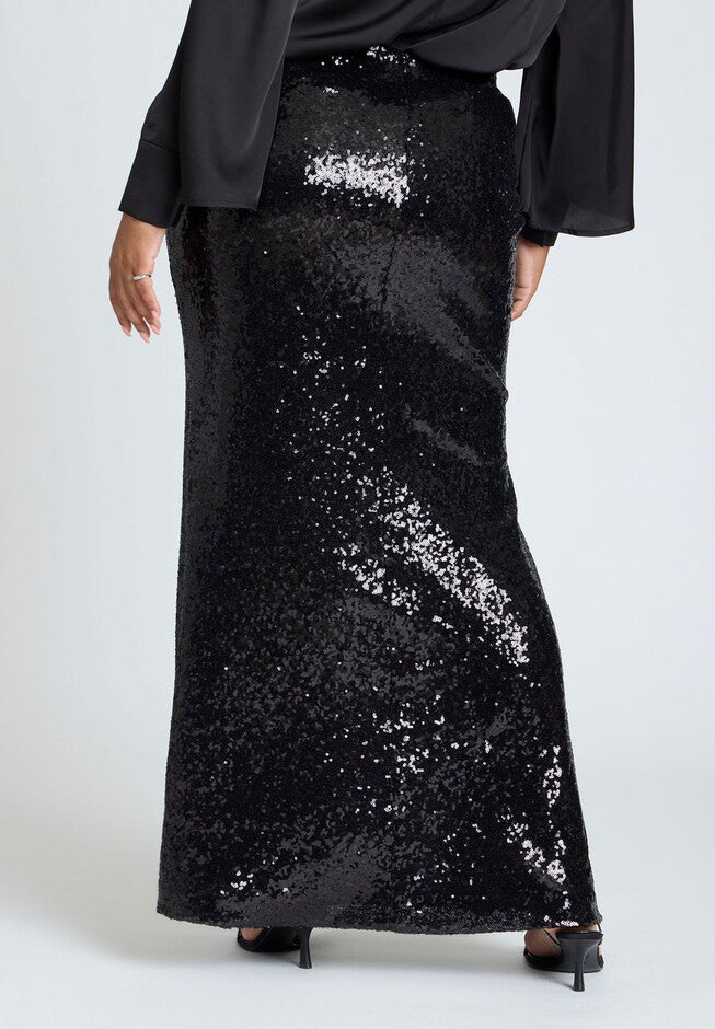 Dramatic Maxi Sequin Skirt With Slit, BLACK, alternate image number null