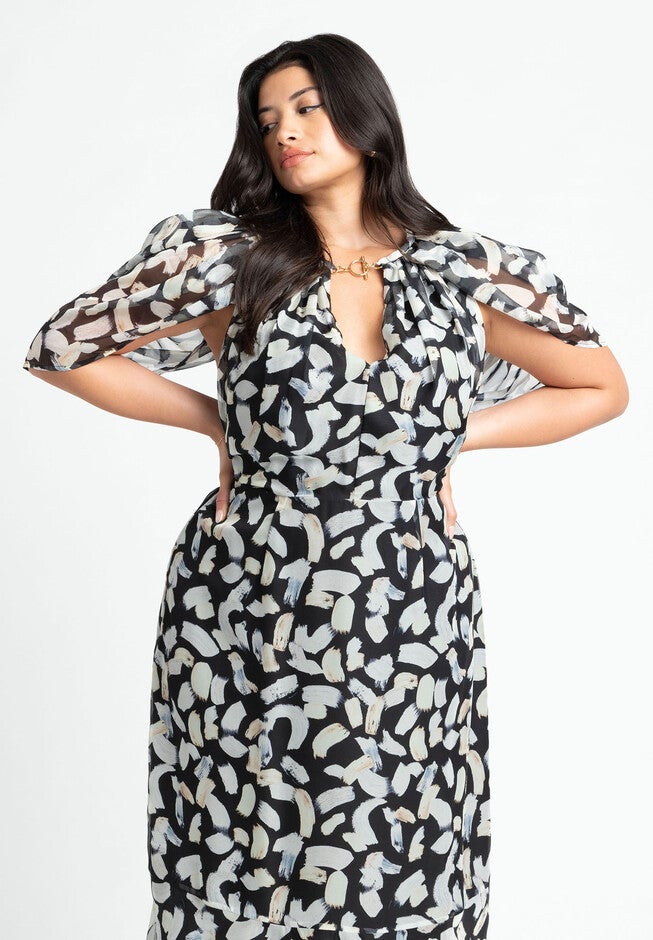 Chiffon Ruched Maxi Dress, BRUSHSTROKE FLORAL, alternate image number null
