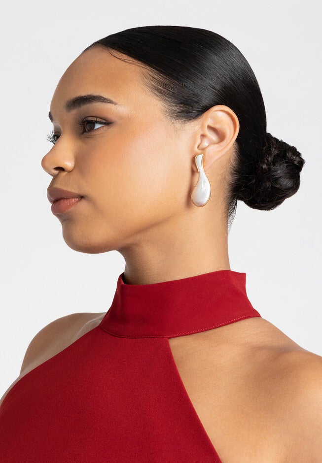 Brushed Pearl Teardrop Statement Earrings, GOLD, hi-res image number null