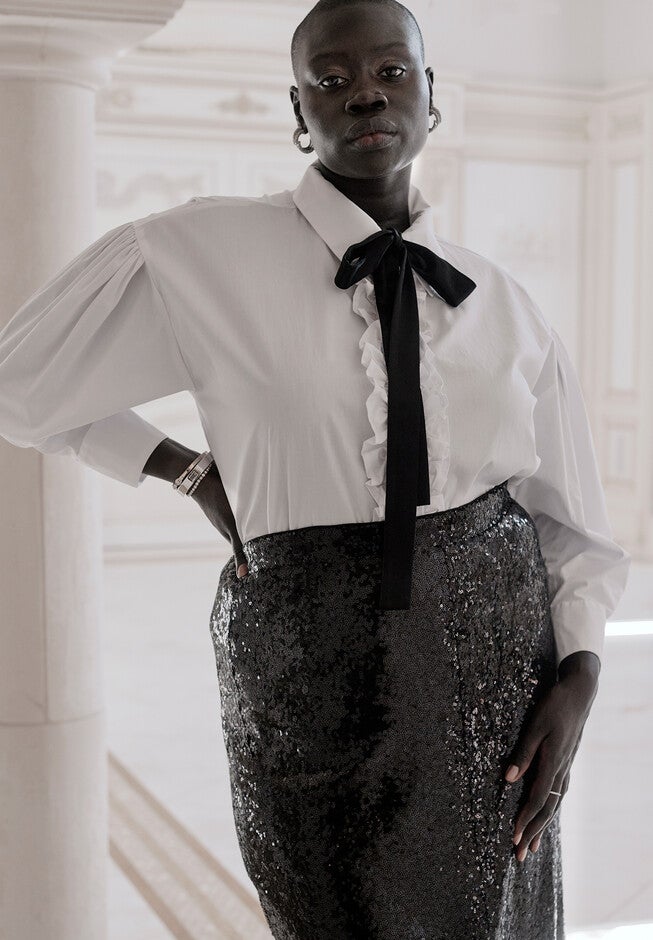 Sequin Shimmer Maxi Skirt With Slit, , alternate image number null