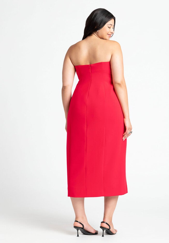 Strapless Double Breasted Midi Dress, HIGH RISK RED, on-hover image number null
