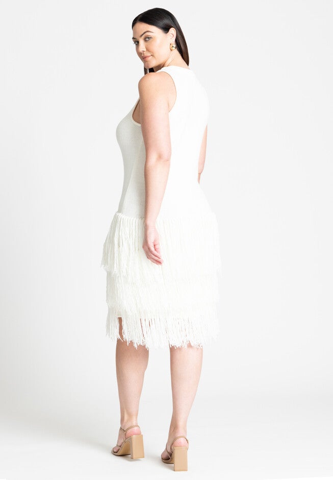 Fringe Sweater Mini Dress, BRIGHT WHITE, on-hover image number null