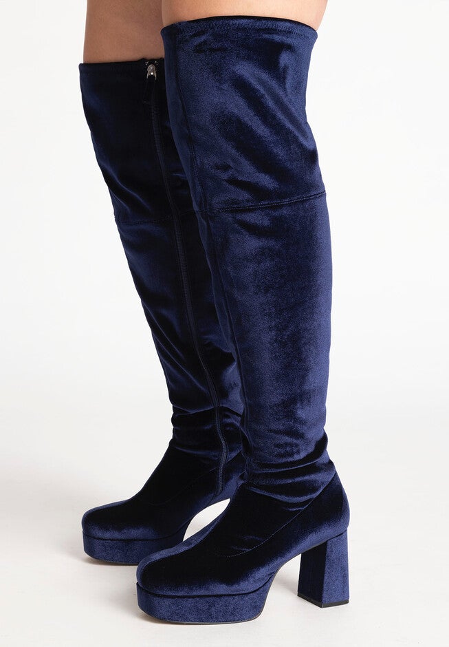 Fiona Velvet Over the Knee Platform Boot, EVENING BLUE, on-hover image number null