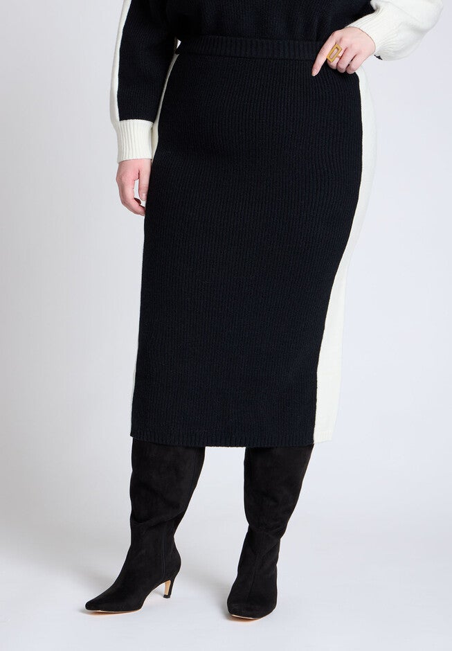 Colorblocked Sweater Midi Skirt, BLACK AND WHITE COLORBLOCK, on-hover image number null