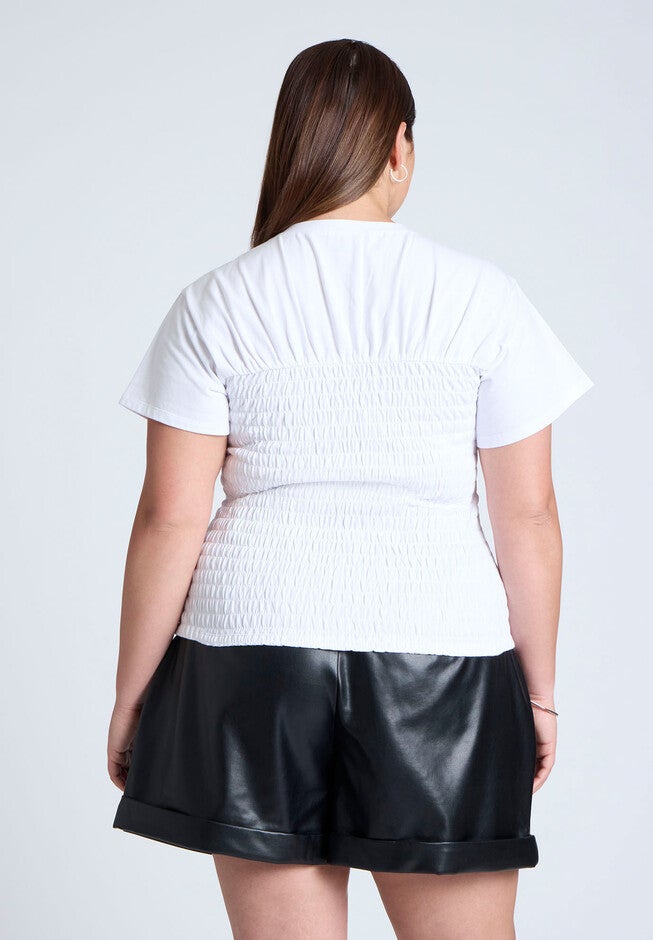 Short Sleeve Smocked Tee, WHITE, on-hover image number null