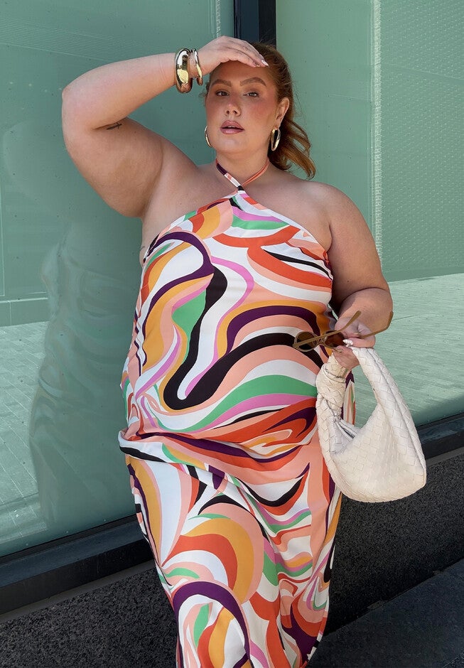 Tie Neck Printed Maxi Dress, SABRINA SWIRL MULTI, alternate image number null