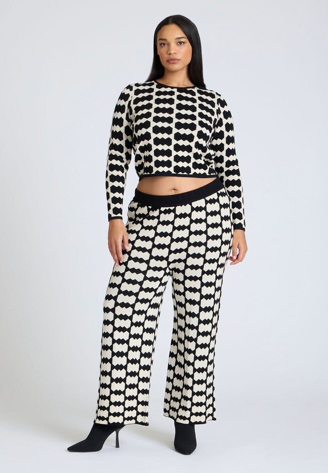 Cropped Sweater With Pattern, WHITE GEO CRUNCH, alternate image number null