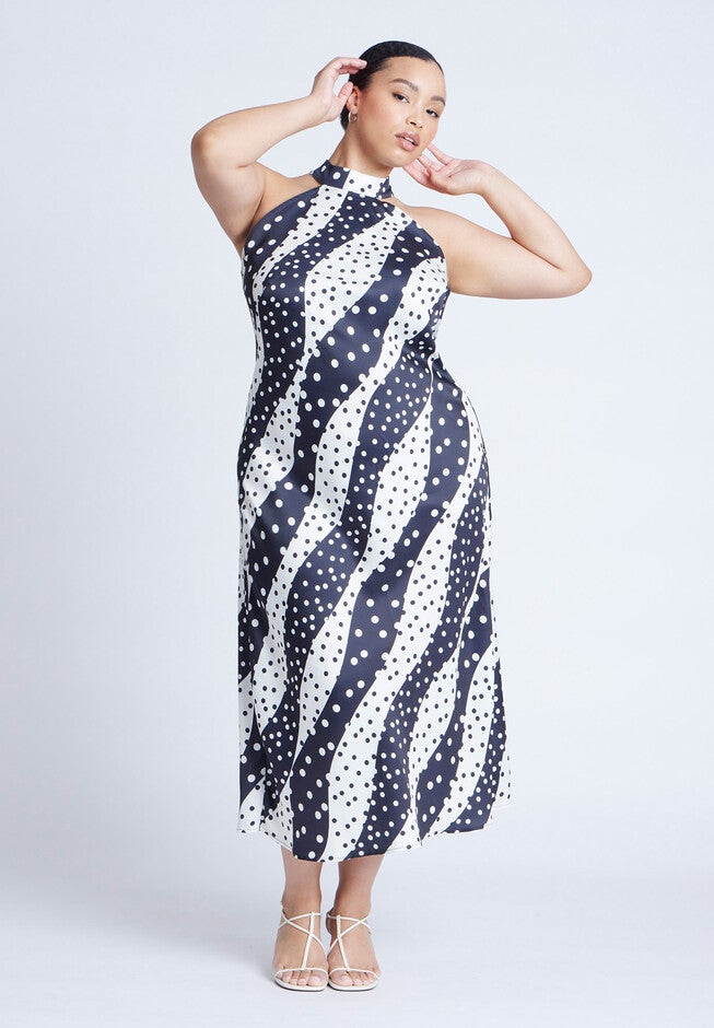 High Neck Bias Printed Maxi Dress, DOT REMIX, hi-res image number null