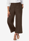 Wide Leg Linen Crop Pant, CHOCOLATE, hi-res image number null