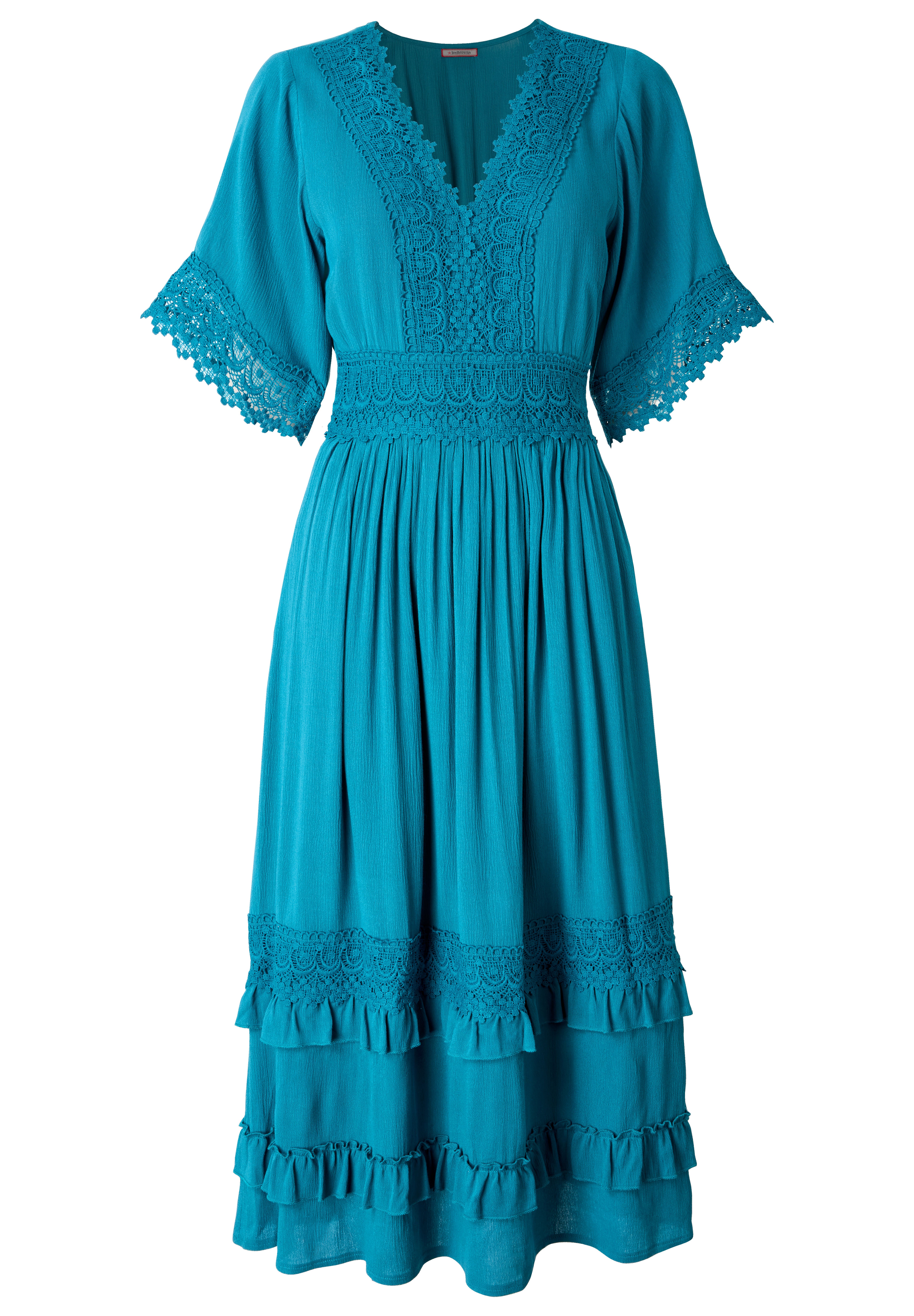 Crochet Trim Boho Midi Dress, TEAL, alternate image number 3