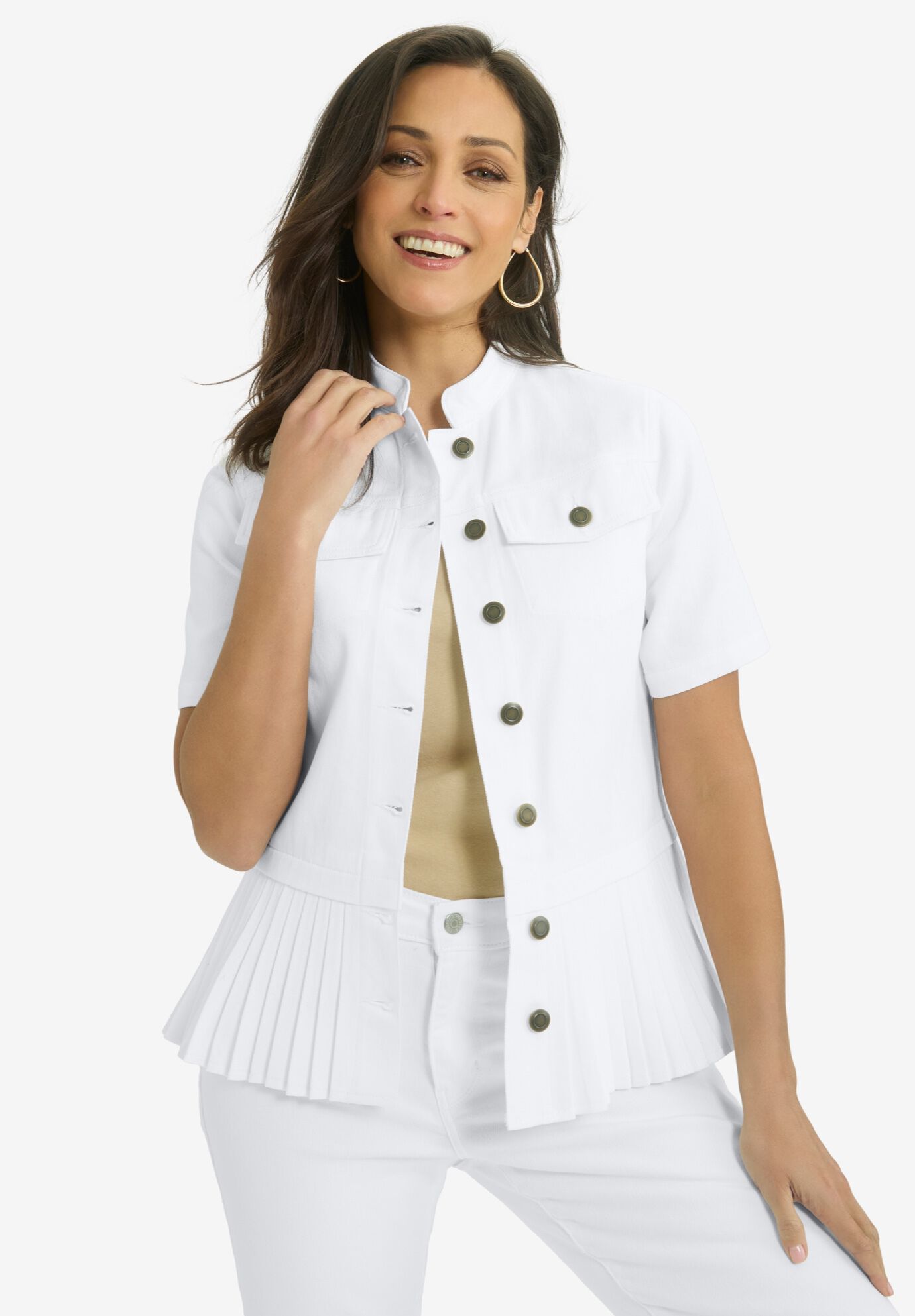 Pleated Denim Jacket, WHITE, hi-res image number 0