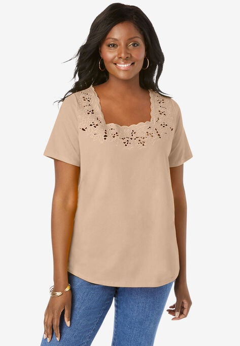 Eyelet Cutout Tee, NEW KHAKI, hi-res image number null