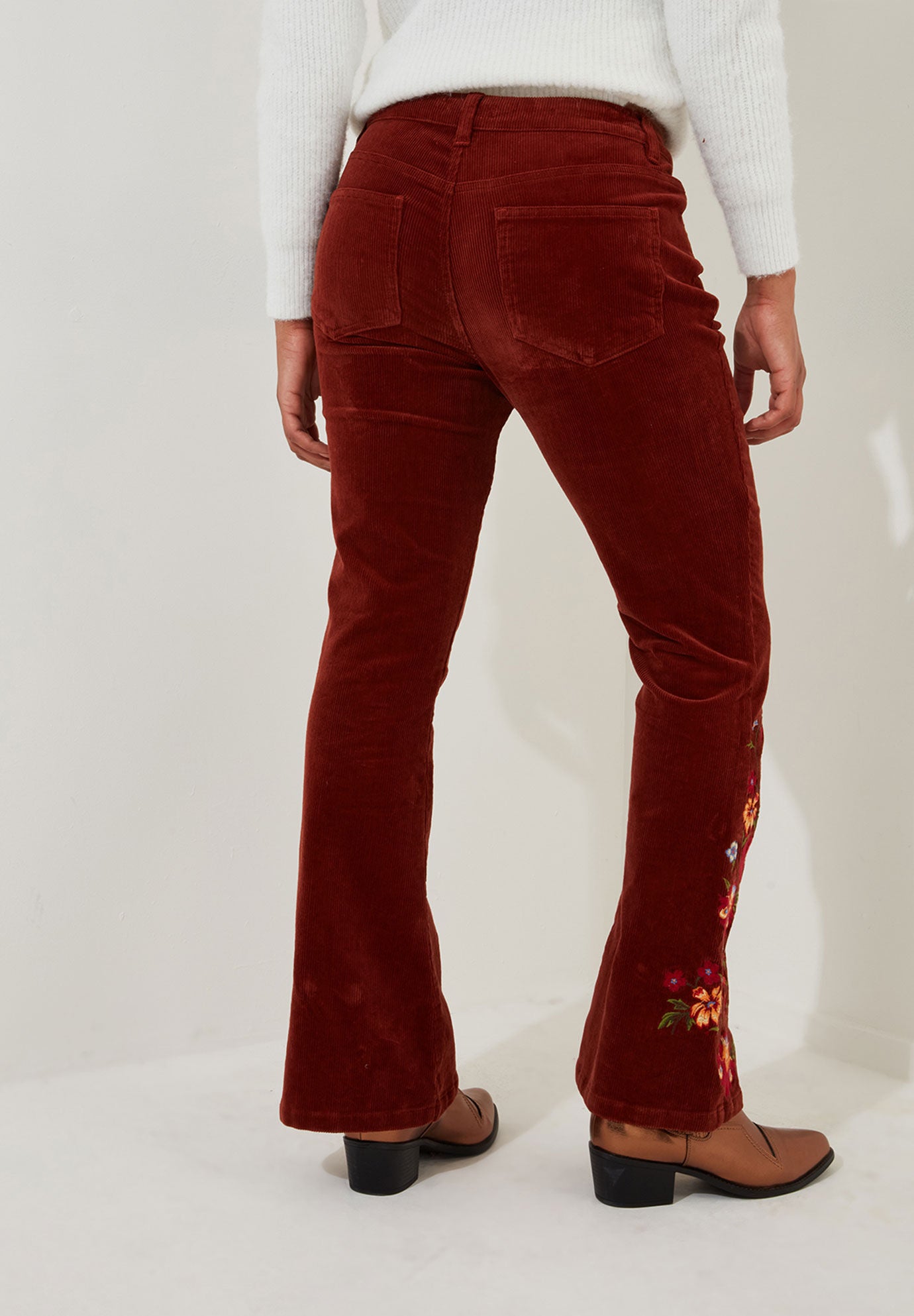 Embroidered Corduroy Flare Trouser, RUST, alternate image number 2