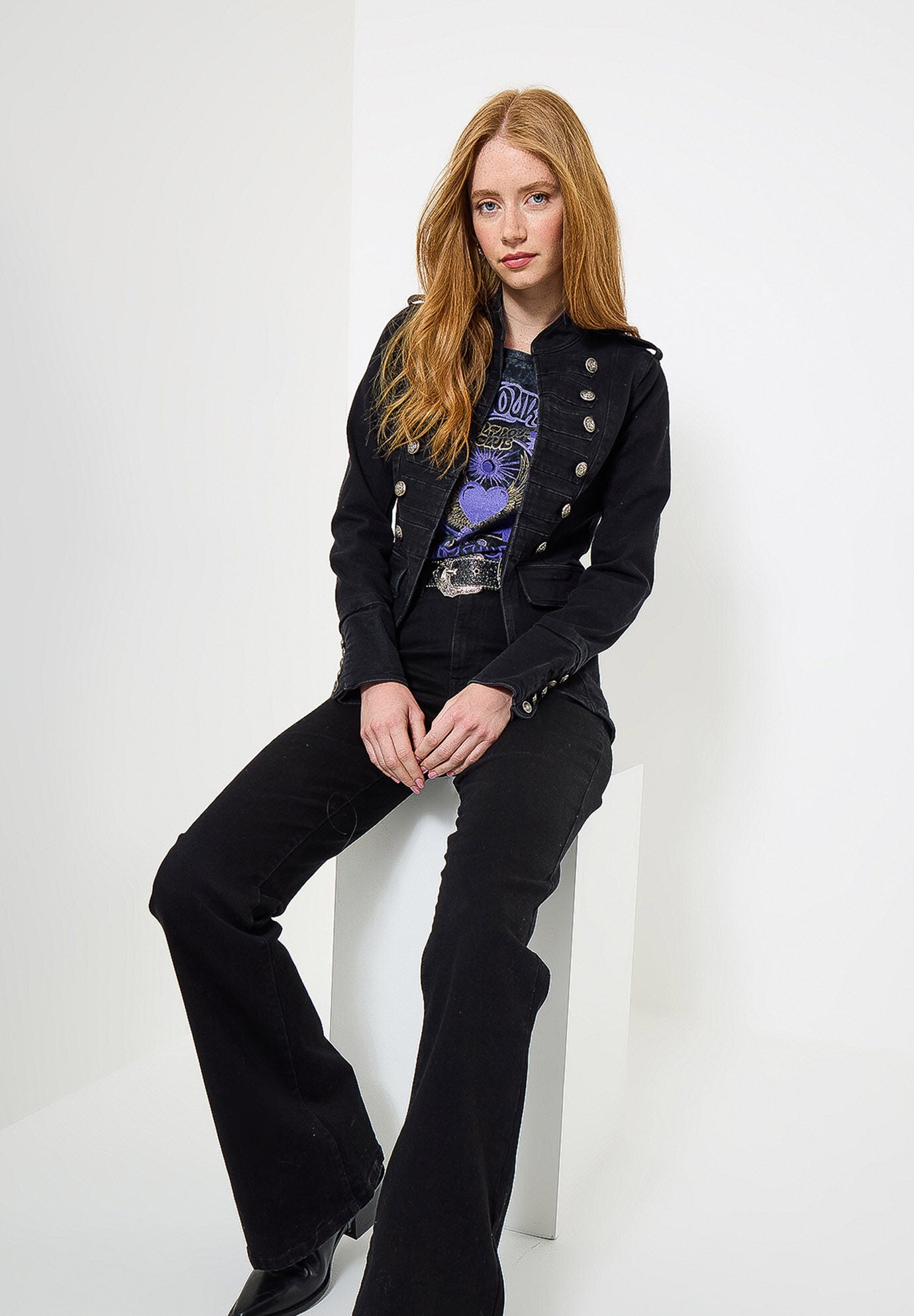 Denim Military Jacket, BLACK, alternate image number 4