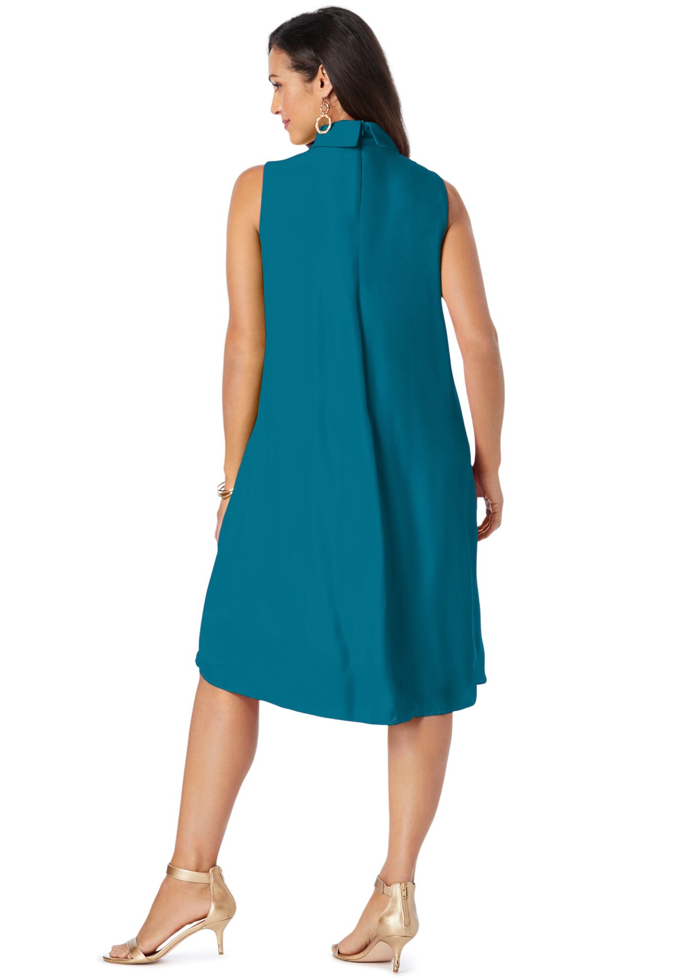 Georgette Mock Neck Dress, DEEP TEAL, on-hover image number 1
