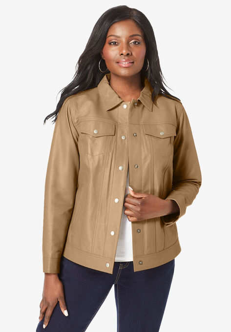 Denim Style Leather Jacket, SOFT CAMEL, hi-res image number null