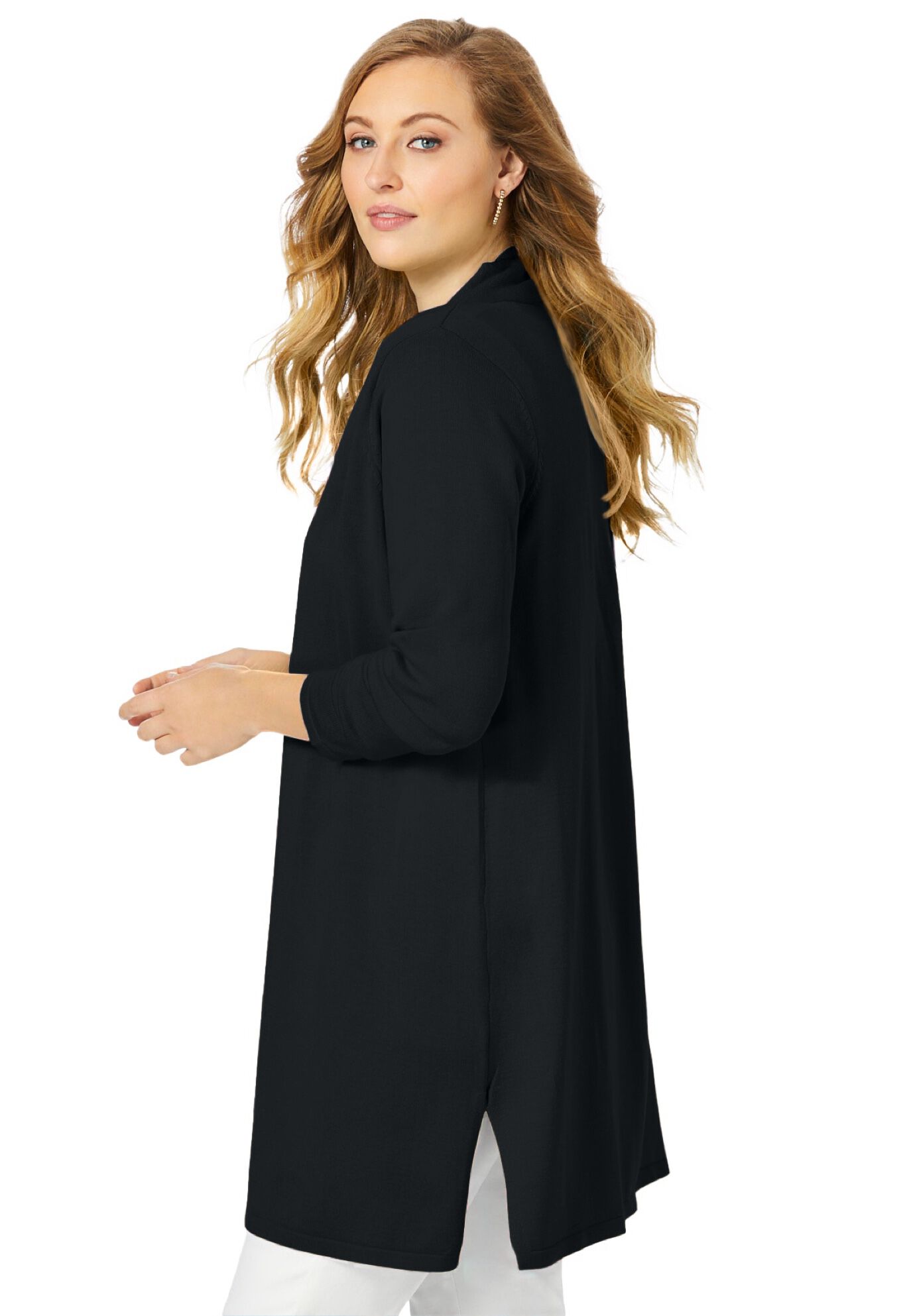 Fine Gauge Cardigan Topper, BLACK, alternate image number 2