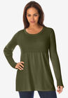 Ribbed Baby Doll Tunic Sweater, DARK OLIVE GREEN, hi-res image number null