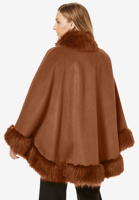 Faux Fur Trim Cape, , on-hover image number null