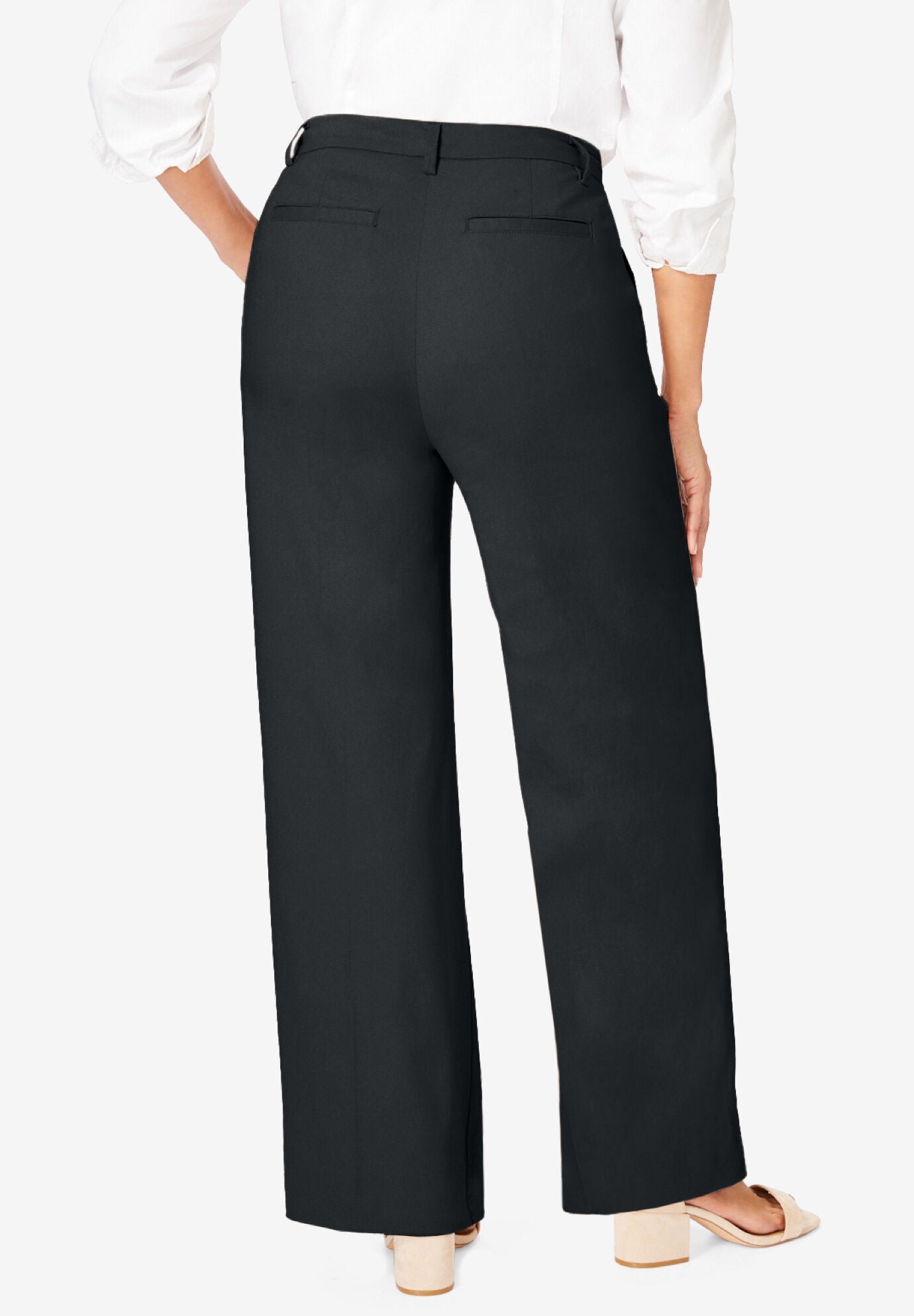 Stretch Cotton Chino Wide-Leg Trouser, BLACK, alternate image number 2
