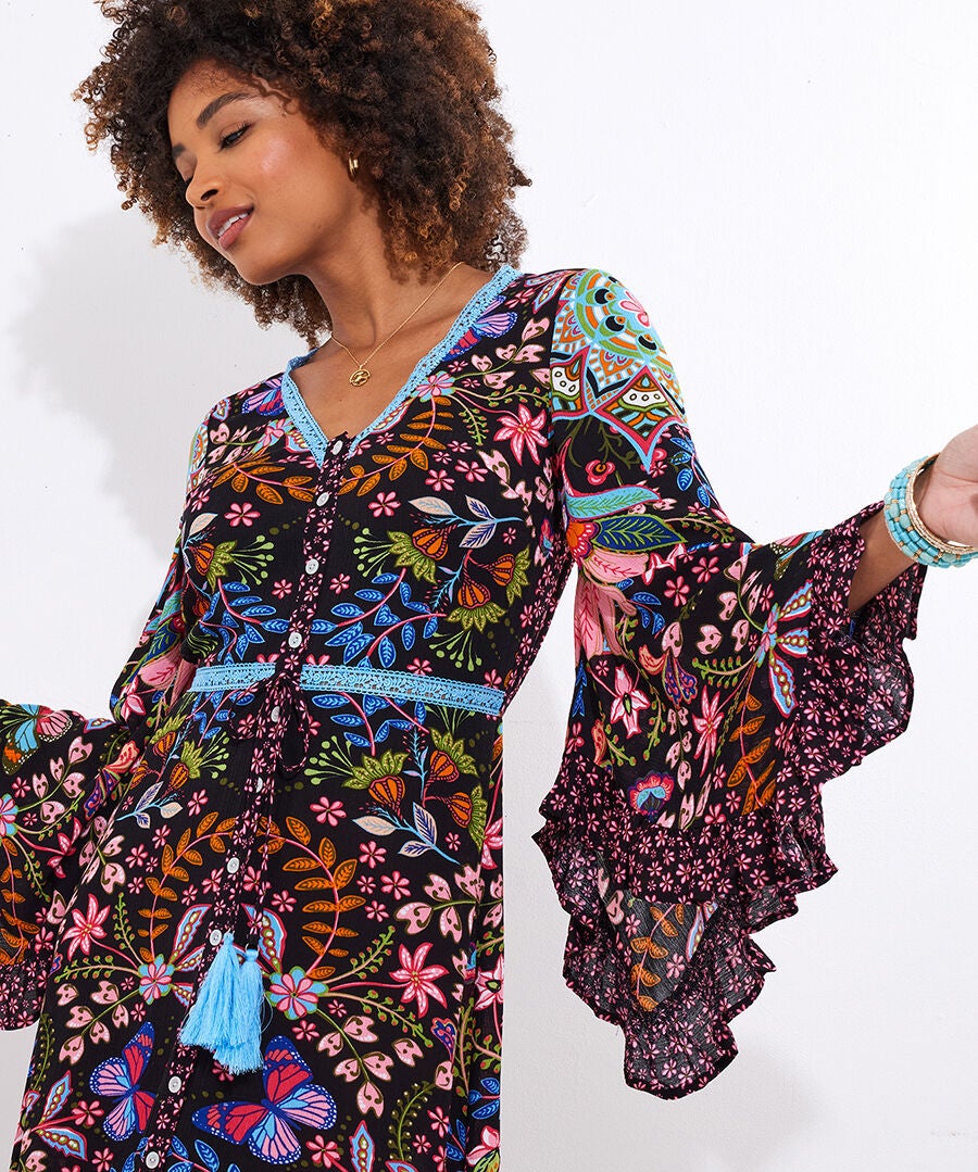 Groovy Tassel Midi Dress, KALEIDOSCOPE FLORAL, on-hover image number 1