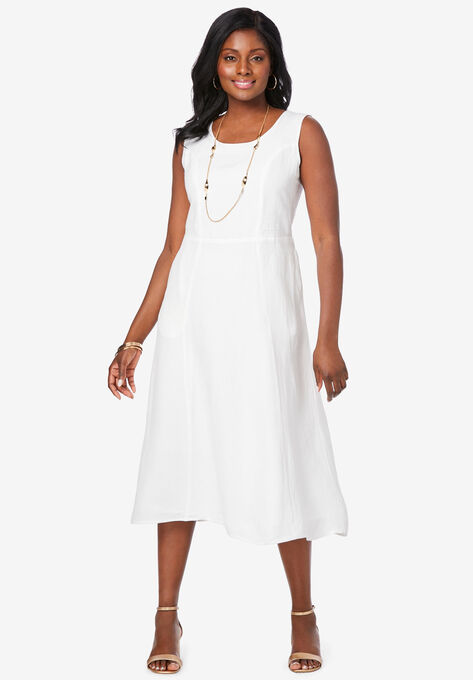 Linen Fit & Flare Dress, WHITE, hi-res image number null